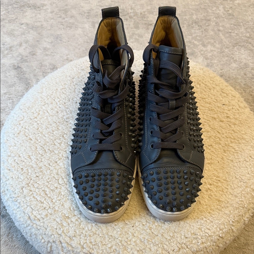 Christian Louboutin Grey Spiked Sneakers - Picture 2 of 6